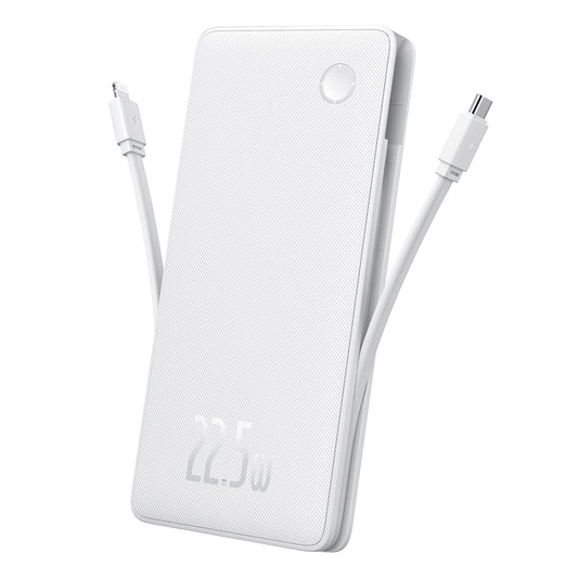 Zewnętrzna bateria Baseus Airpow Lite, 10000mAh, 22.5W, QC + PD, 1 x Lightning - 1 x USB-A - 2 x USB-C, Biała P10067501213-00