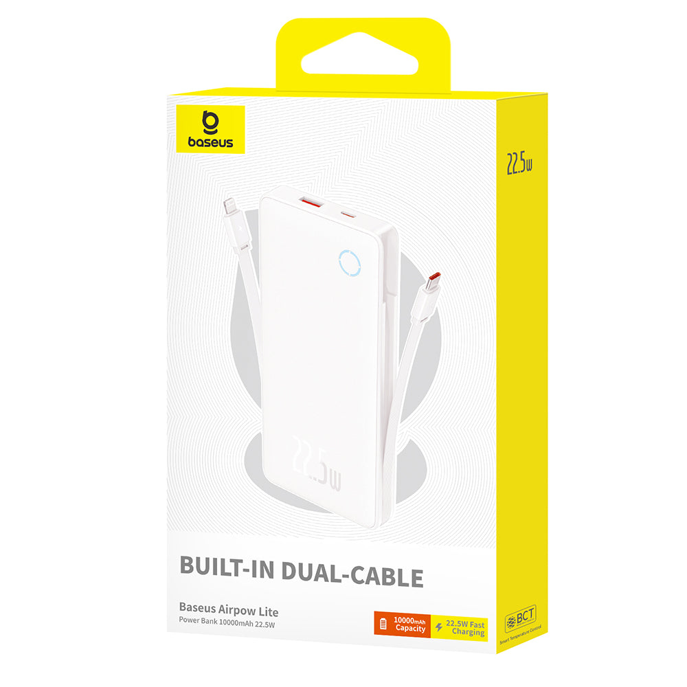Zewnętrzna bateria Baseus Airpow Lite, 10000mAh, 22.5W, QC + PD, 1 x Lightning - 1 x USB-A - 2 x USB-C, Biała P10067501213-00
