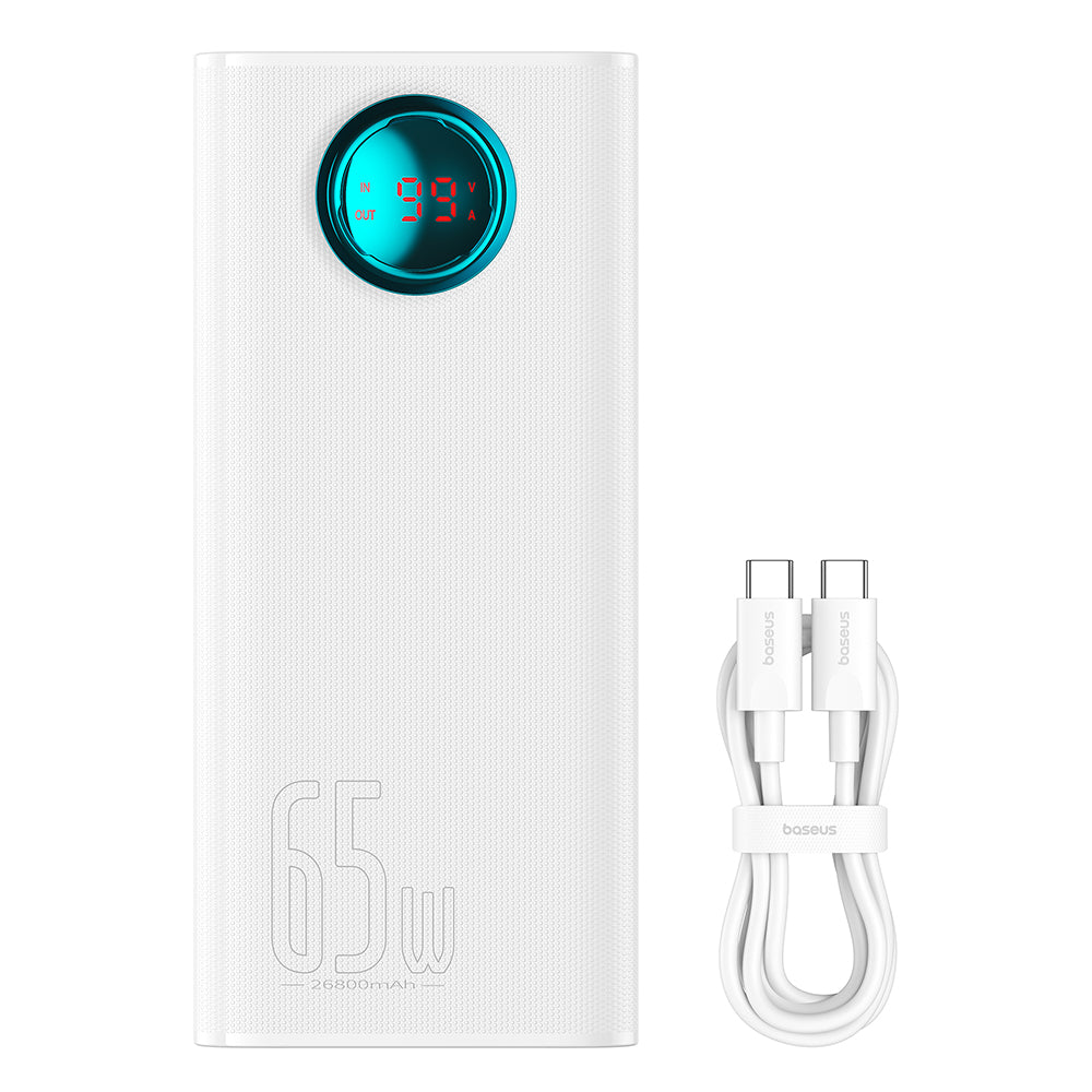 Zewnętrzna bateria Baseus Amblight Digital Display, 26800mAh, 65W, QC + PD, 1 x USB-C - 4 x USB-A, Biała P10022402223-00