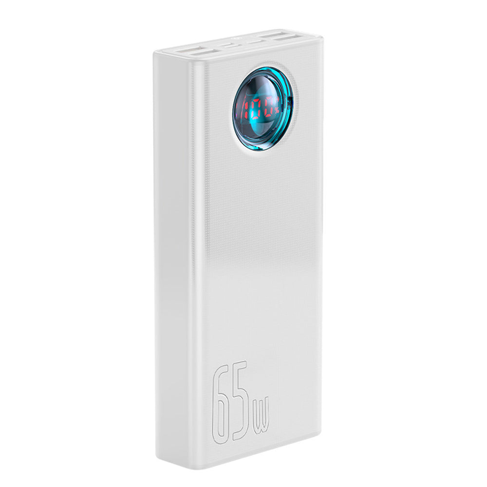 Zewnętrzna bateria Baseus Amblight Digital Display, 30000mAh, 65W, QC + PD, 1 x USB-C - 4 x USB-A, Biała PPLG000102