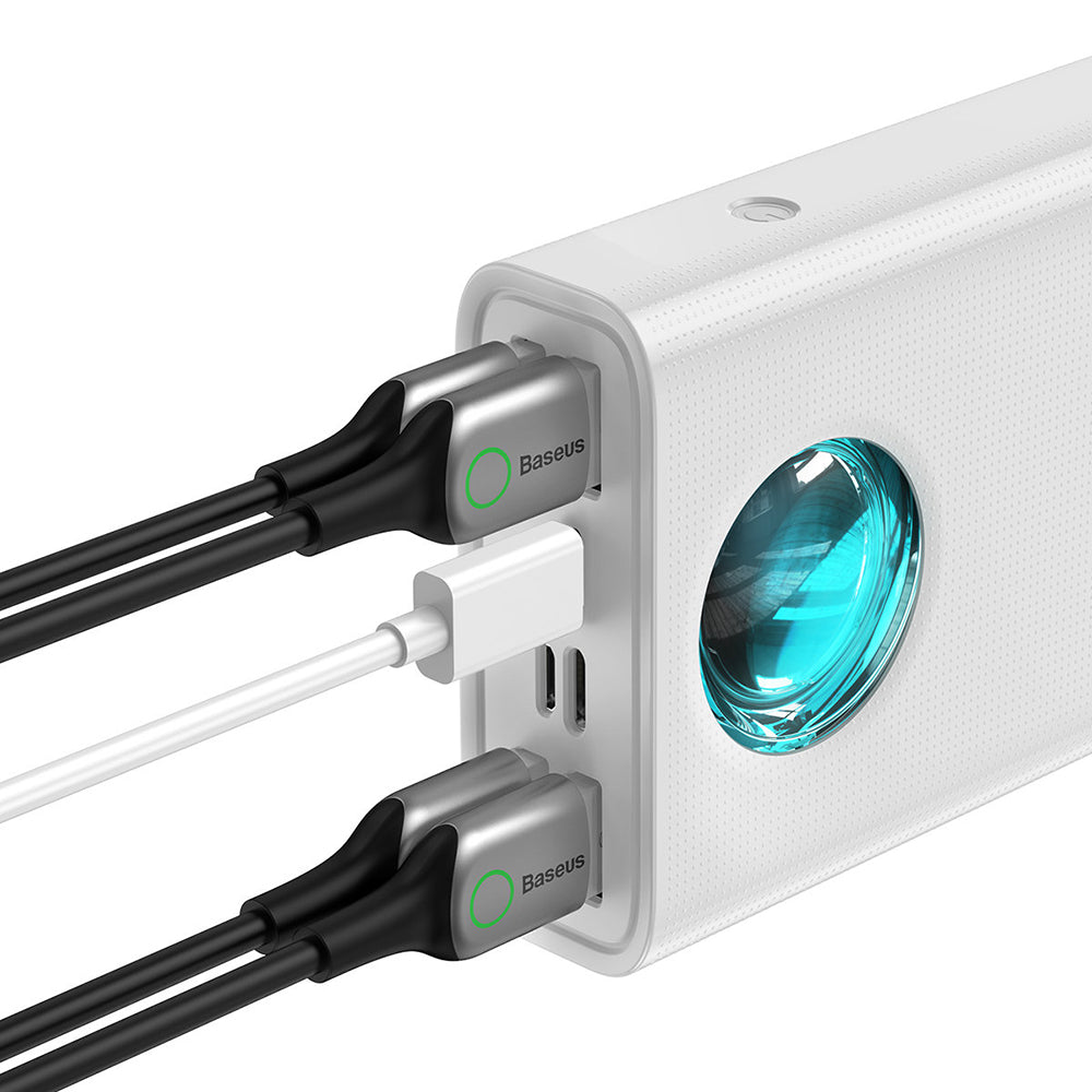 Zewnętrzna bateria Baseus Amblight Digital Display, 30000mAh, 65W, QC + PD, 1 x USB-C - 4 x USB-A, Biała PPLG000102
