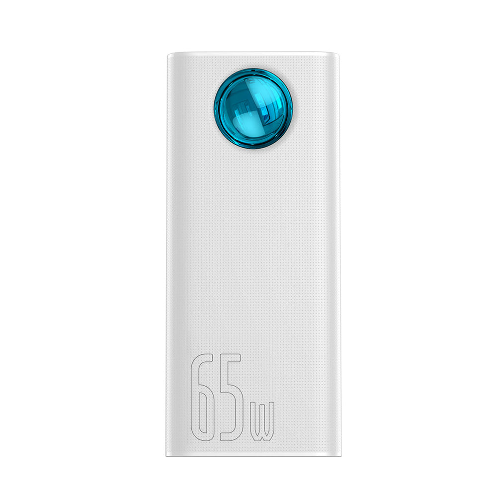 Zewnętrzna bateria Baseus Amblight Digital Display, 30000mAh, 65W, QC + PD, 1 x USB-C - 4 x USB-A, Biała PPLG000102