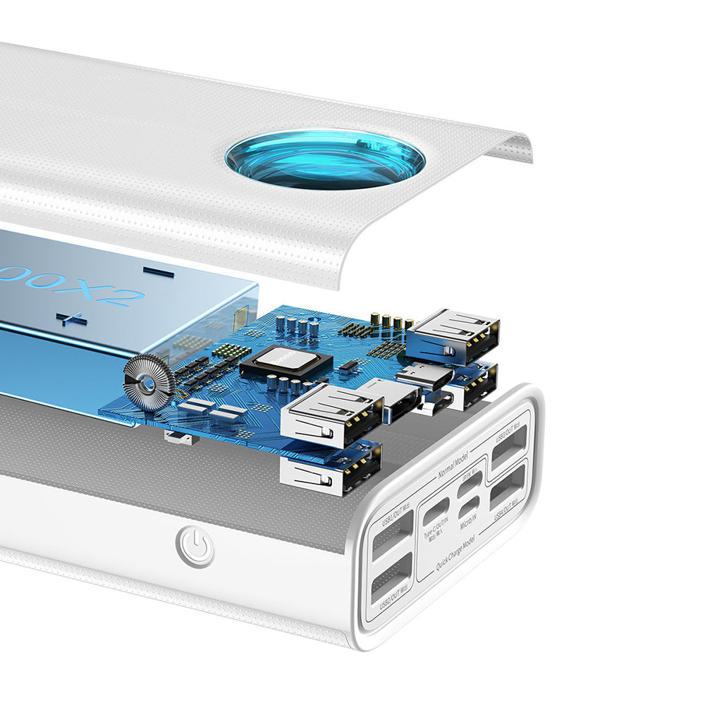 Zewnętrzna bateria Baseus Amblight Digital Display, 30000mAh, 65W, QC + PD, 1 x USB-C - 4 x USB-A, Biała PPLG000102