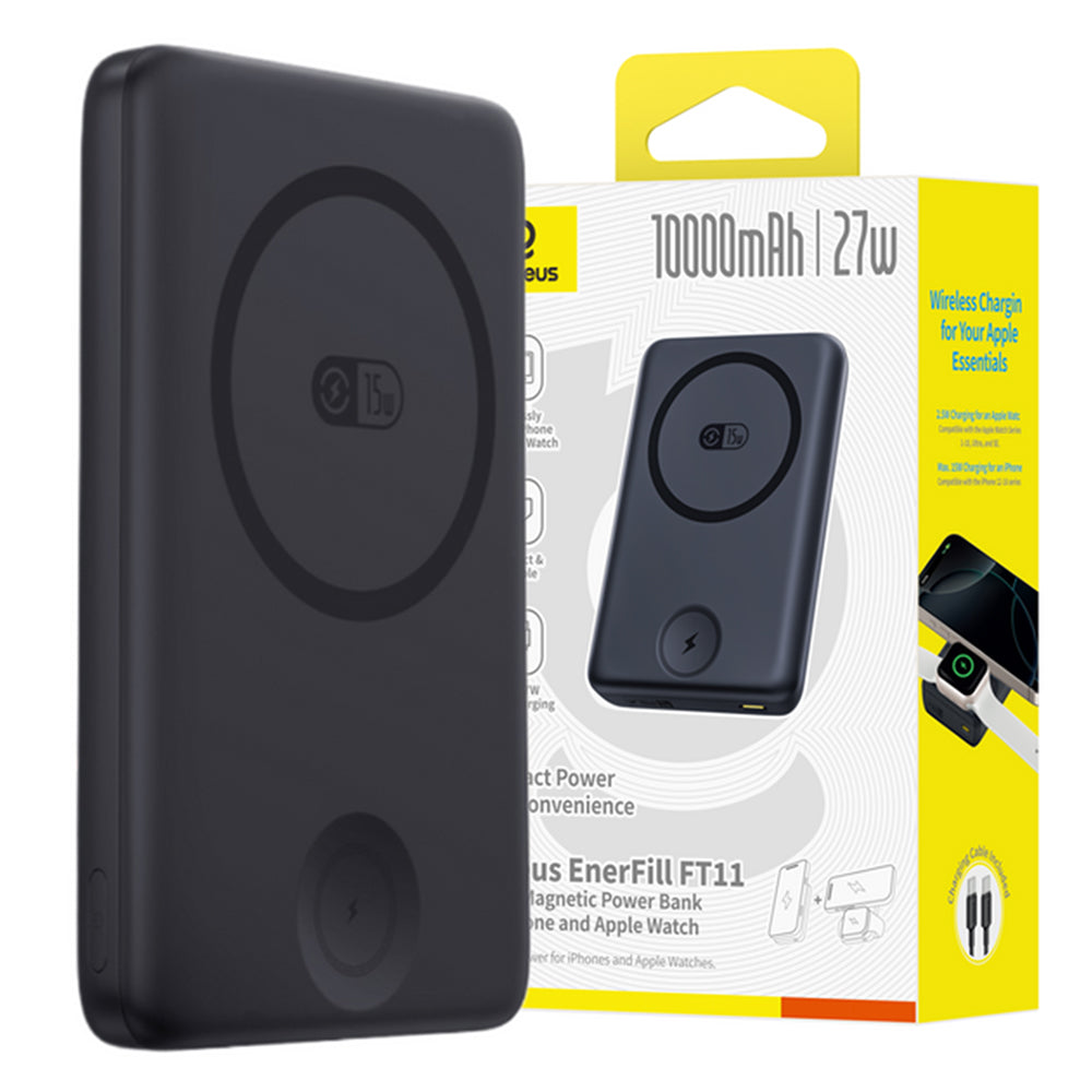 Zewnętrzna bateria Baseus Bank EnerFill FT11, 10000mAh, 27W, PD + QI + FQI, 2 x QI - 1 x USB-C, Czarna P1008210G123-00
