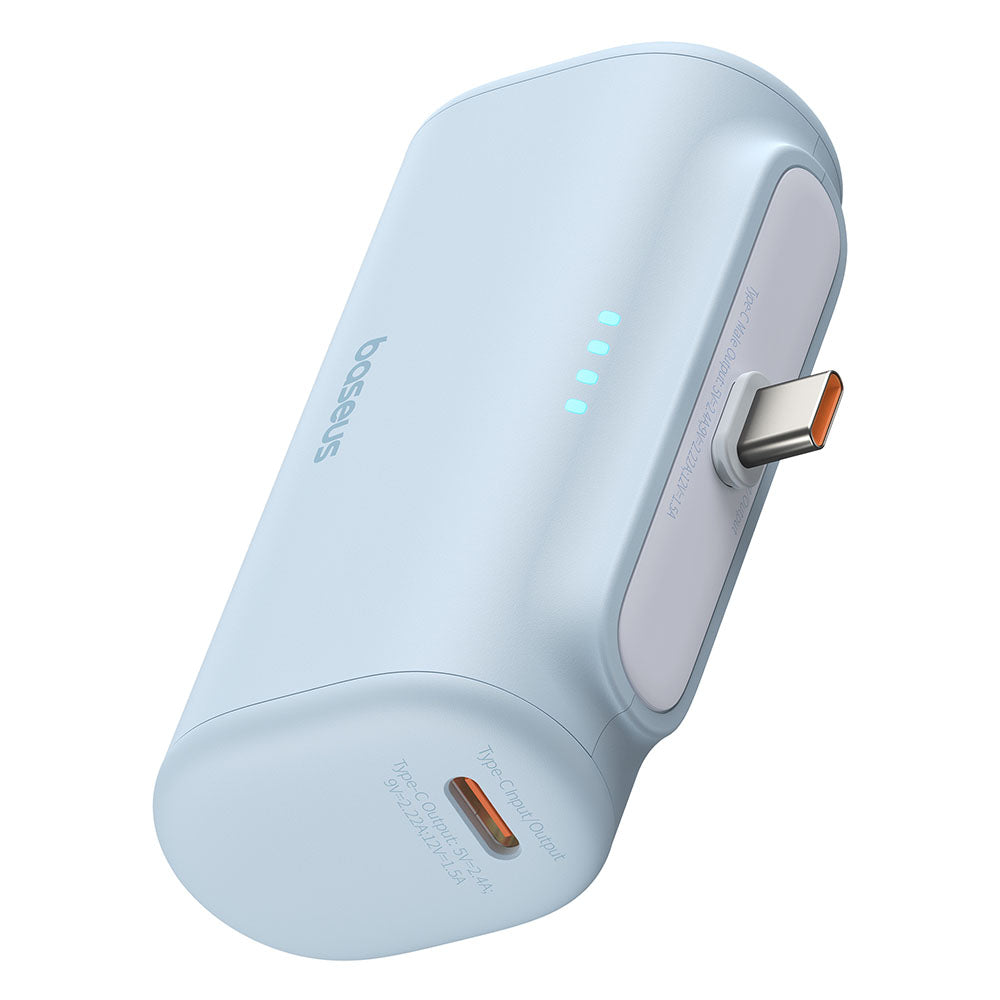 Zewnętrzna bateria Baseus Compact, 5000mAh, 20W, PD, 2 x USB-C, Niebieska P10068306313-00