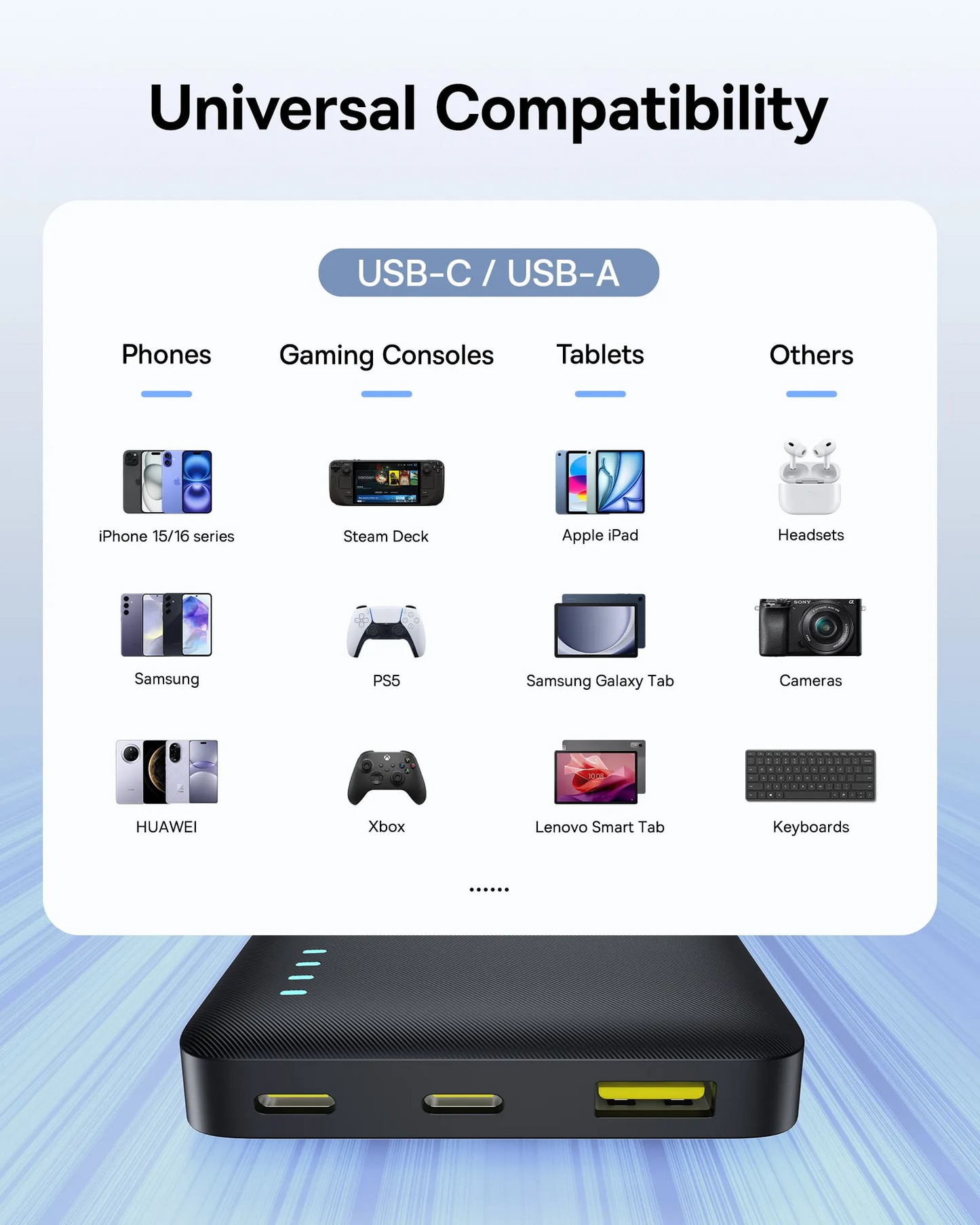 Zewnętrzna bateria Baseus EnerFill FP21, 10000mAh, 22.5W, QC + PD, 1 x USB-A - 2 x USB-C, Czarna P1008210D123-00