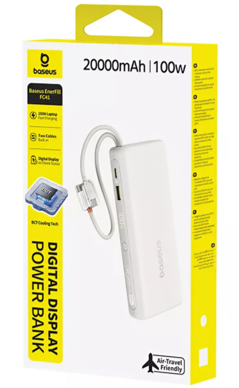 Powerbank Baseus EnerFill FC41, 20000mAh, 100W, QC + PD, 1 x USB-A - 3 x USB-C, Biały E0028N04