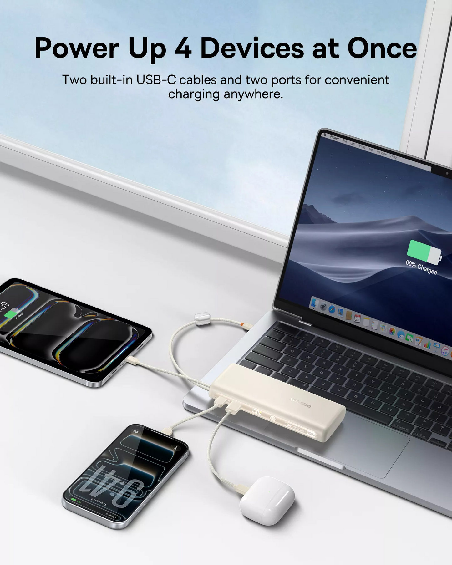 Powerbank Baseus EnerFill FC41, 20000mAh, 100W, QC + PD, 1 x USB-A - 3 x USB-C, Biały E0028N04