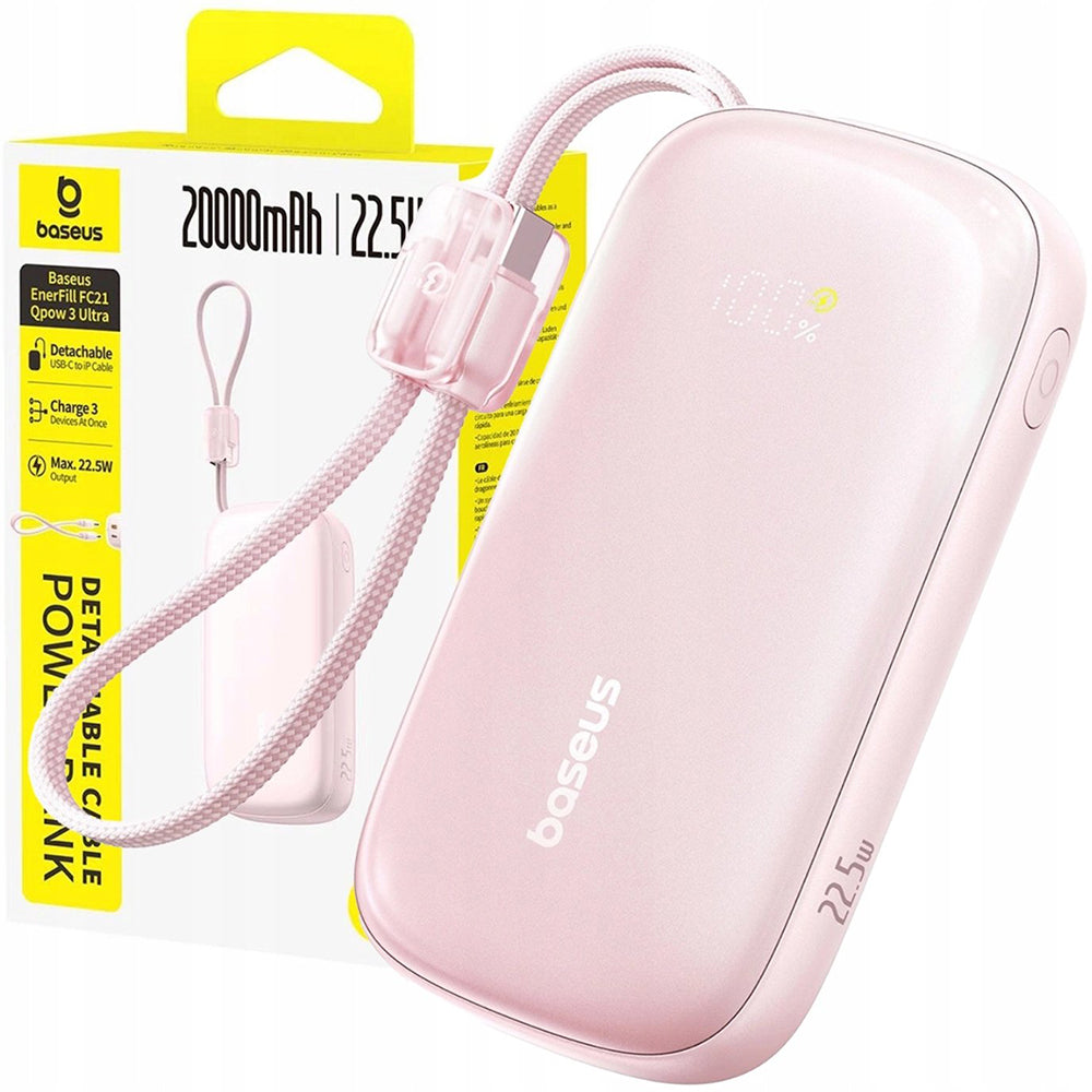Zewnętrzna bateria Baseus EnerFill FC21 Qpow 3 Ultra, 10000mAh, 22.5W, QC + PD, 1 x USB-A - 1 x USB-C, Różowy E0027L02
