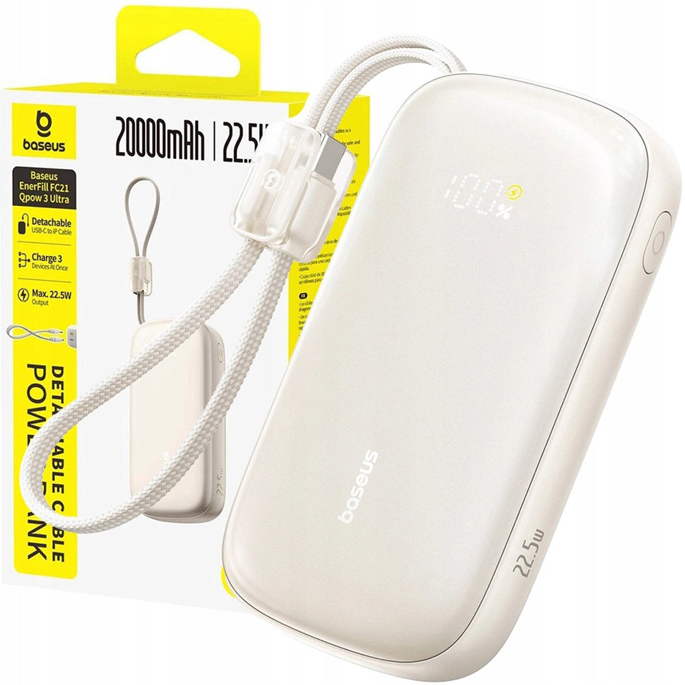 Zewnętrzna bateria Baseus EnerFill FC21 Qpow 3 Ultra, 20000mAh, 22.5W, QC + PD, 1 x USB-A - 1 x USB-C, Beżowy E0027M01