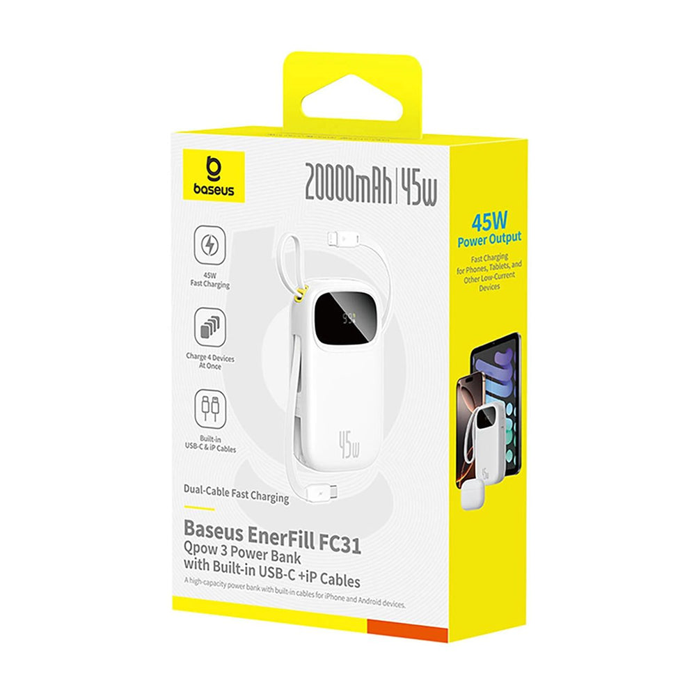 Zewnętrzna bateria Baseus EnerFill FC31 Qpow 3, 20000mAh, 45W, QC + PD, 1 x Lightning - 1 x USB-A - 2 x USB-C, Niebieska E0028D03