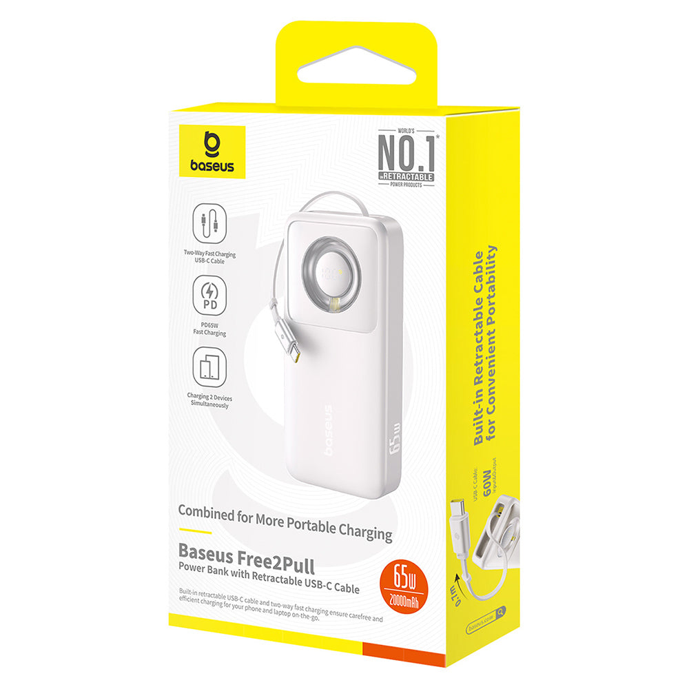 Zewnętrzna bateria Baseus Free2Pull, 20000mAh, 65W, PD, 2 x USB-C, Szara P10073700843-00