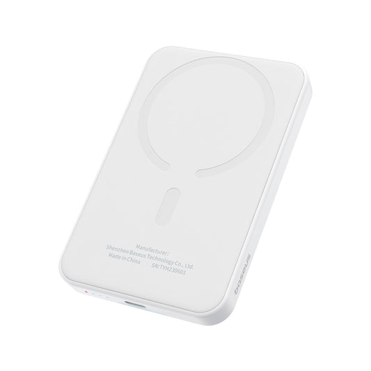 Baseus Magnetic Mini Wireless zewnętrzna bateria magnetyczna, 5000 mAh, 20 W, PD + FQI, 1 x QI - 1 x USB-C, biały P1002210722223-00