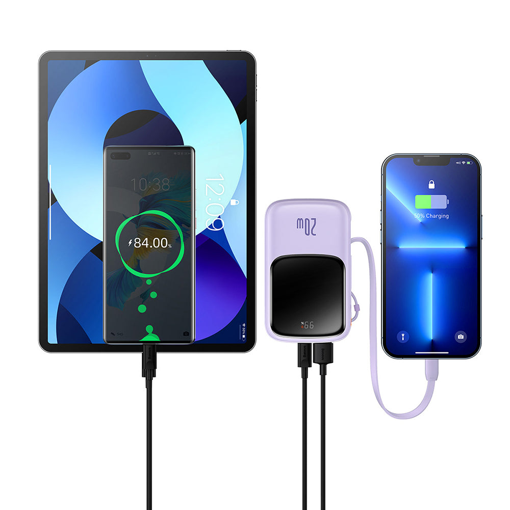 Zewnętrzna bateria Baseus Qpow Pro, 20000mAh, 20W, QC + PD, 1 x Lightning - 1 x USB-A - 1 x USB-C, Fioletowy PPQD030005