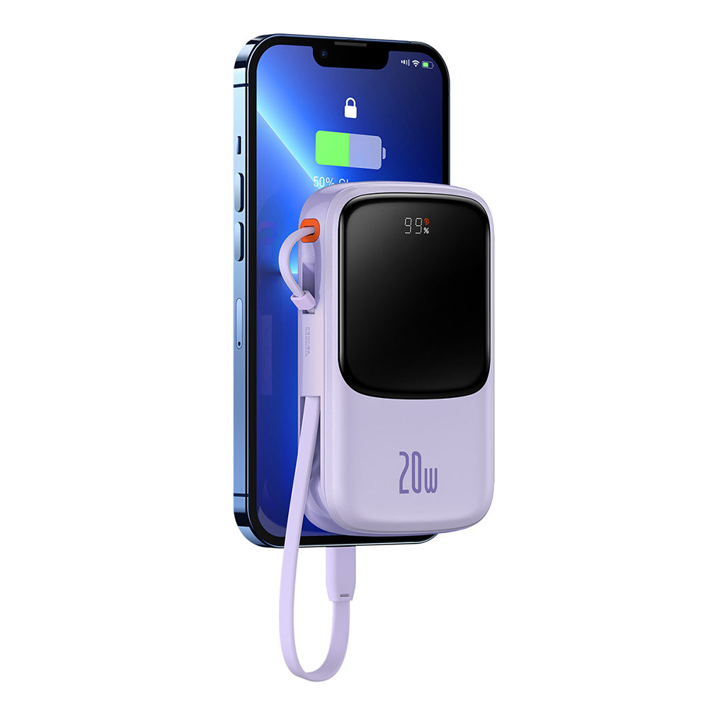 Zewnętrzna bateria Baseus Qpow Pro, 20000mAh, 20W, QC + PD, 1 x Lightning - 1 x USB-A - 1 x USB-C, Fioletowy PPQD030005