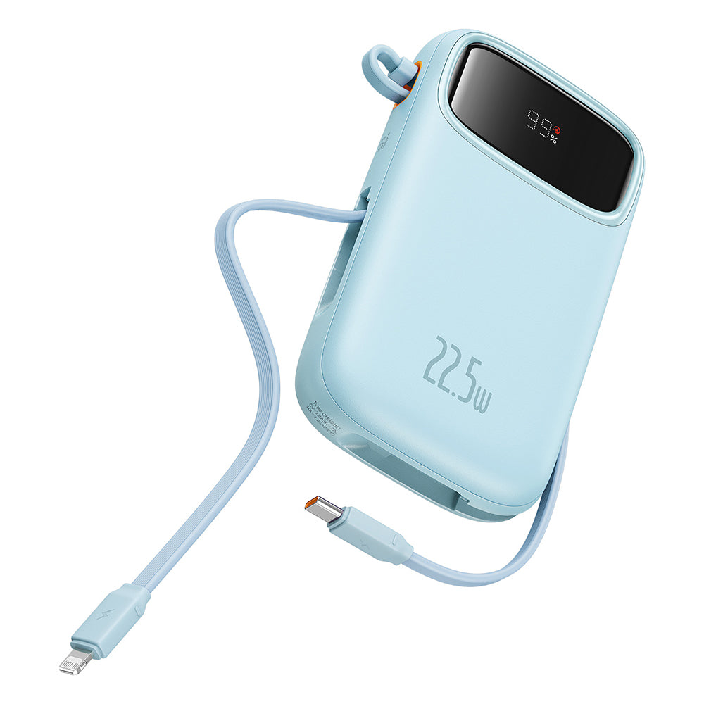 Zewnętrzna bateria Baseus Qpow Pro+, 10000mAh, 22.5W, QC + PD, 1 x Lightning - 1 x USB-A - 2 x USB-C, Niebieska P10055003313-00