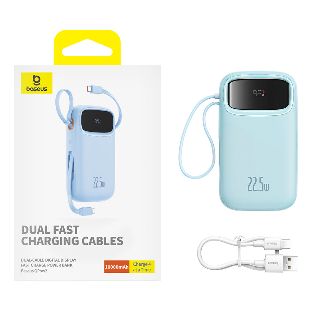 Zewnętrzna bateria Baseus Qpow Pro+, 10000mAh, 22.5W, QC + PD, 1 x Lightning - 1 x USB-A - 2 x USB-C, Niebieska P10055003313-00
