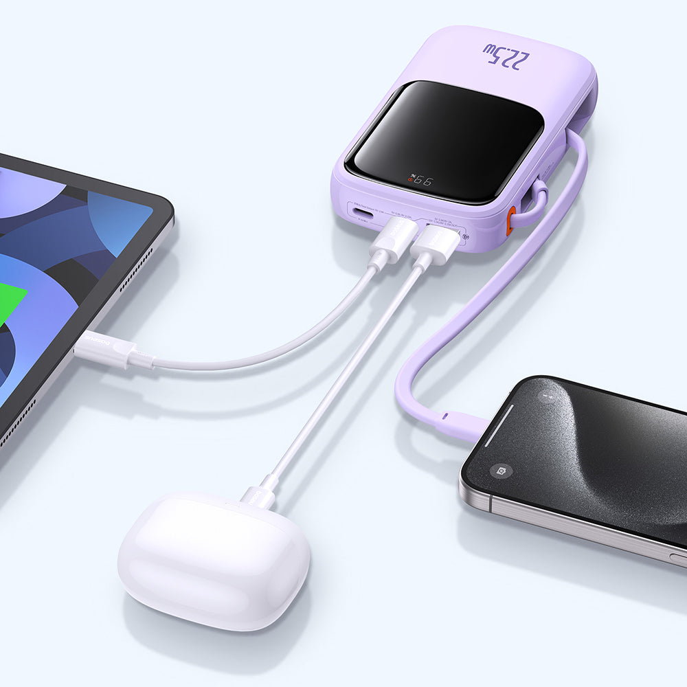 Zewnętrzna bateria Baseus Qpow Pro+, 10000mAh, 22.5W, QC + PD, 1 x USB-A - 2 x USB-C, Fioletowy P10067101513-00