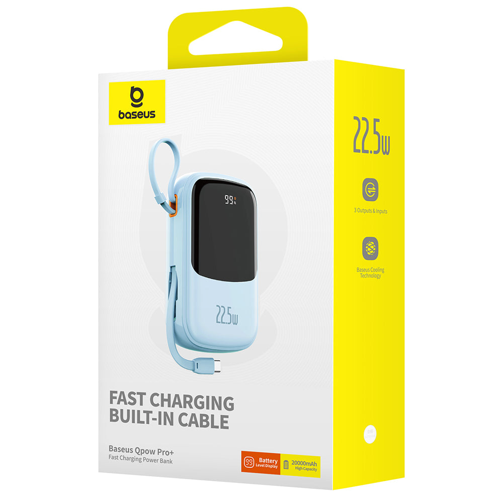 Zewnętrzna bateria Baseus Qpow Pro+, 20000mAh, 22.5W, QC + PD, 1 x USB-A - 2 x USB-C, Niebieska P10067103313-00