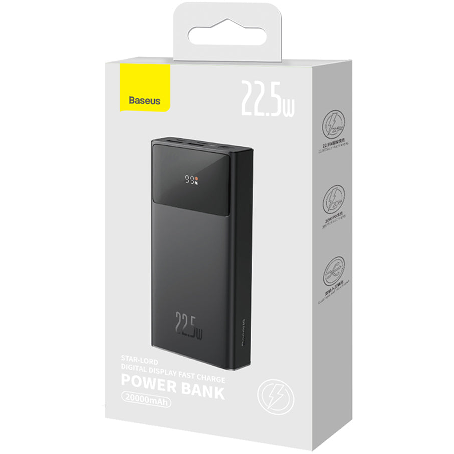 Zewnętrzna bateria Baseus Star Lord, 20000mAh, 22.5W, QC + PD, 1 x USB-C - 2 x USB-A, Czarna PPXJ080001