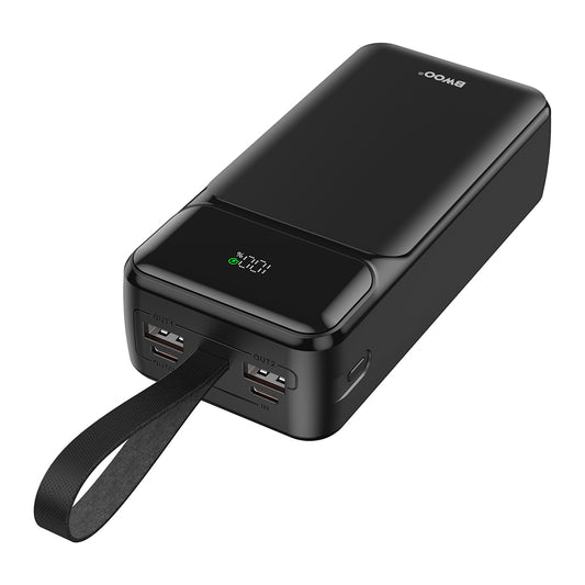Zewnętrzna bateria BWOO BO-P66, 30000mAh, 65W, QC + PD, 1 x USB-C - 2 x USB-A, Czarna