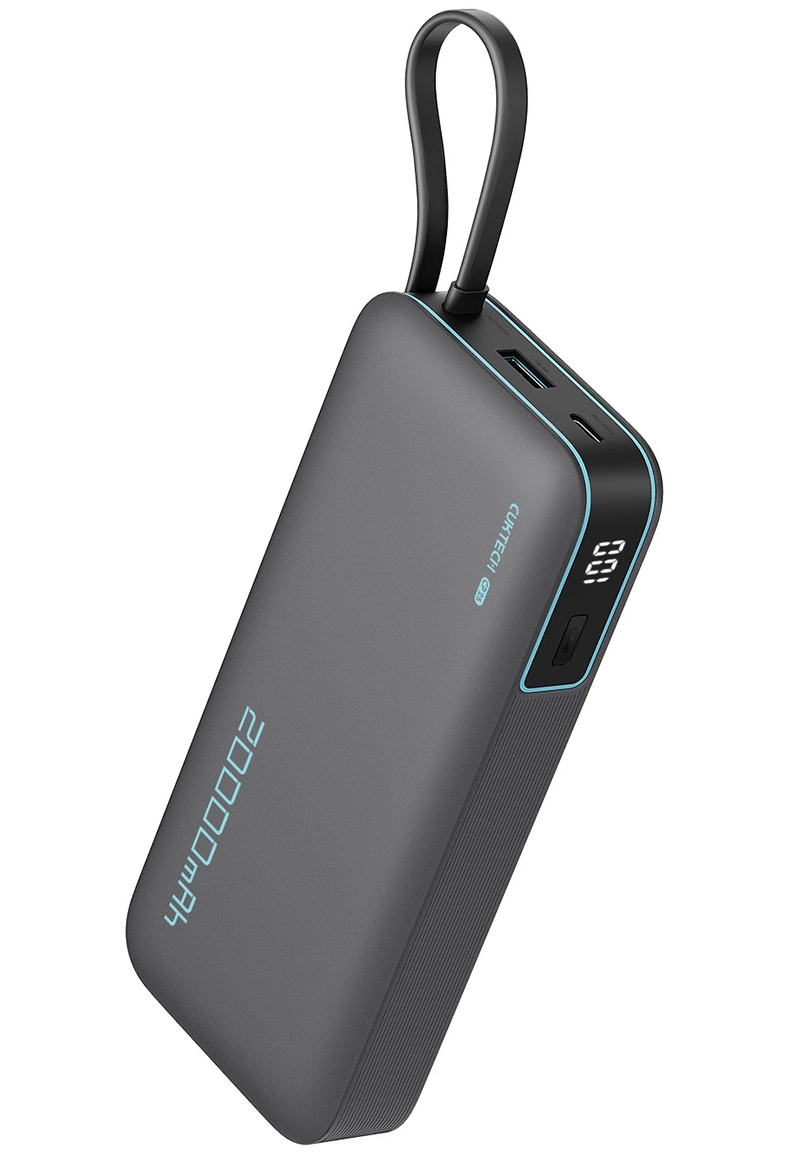 Zewnętrzna bateria Cuktech, 20000mAh, 55W, QC + PD, 1 x USB-A - 2 x USB-C, Szara CUKP200NGLDG
