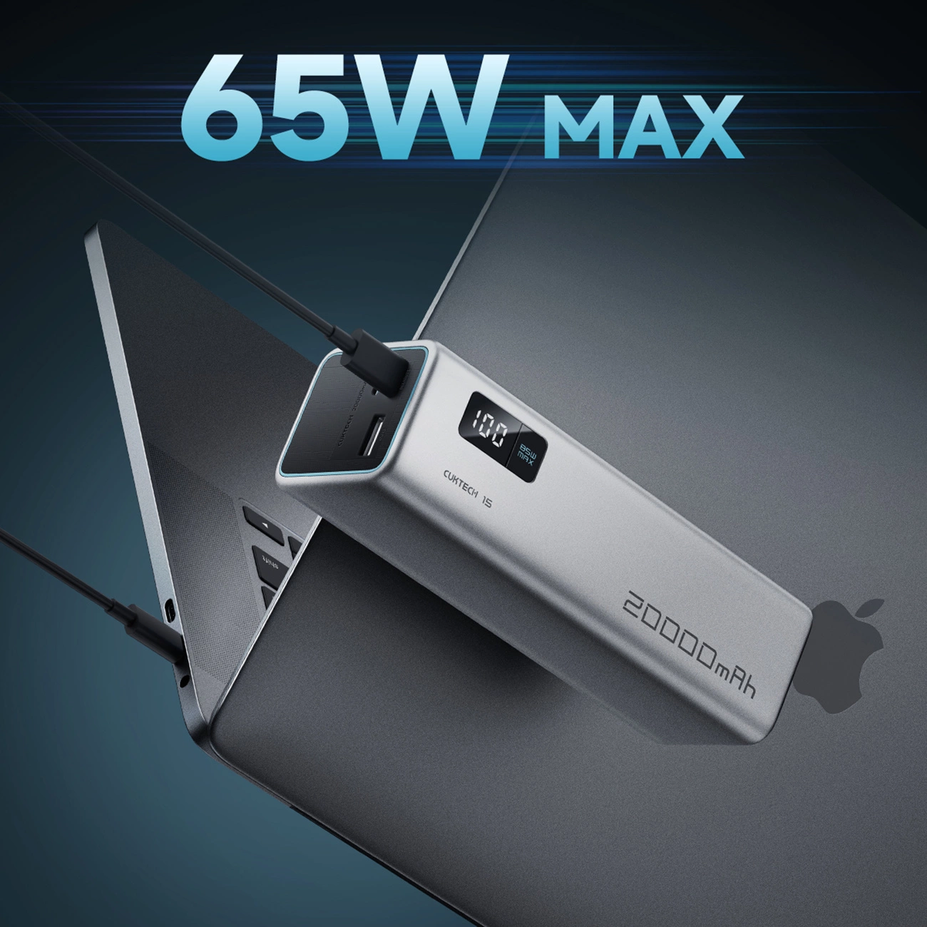 Cuktech External Battery, 20000mAh, 100W, QC + PD, 1 x USB-A - 2 x USB-C, Gray CUKP200XGLGR