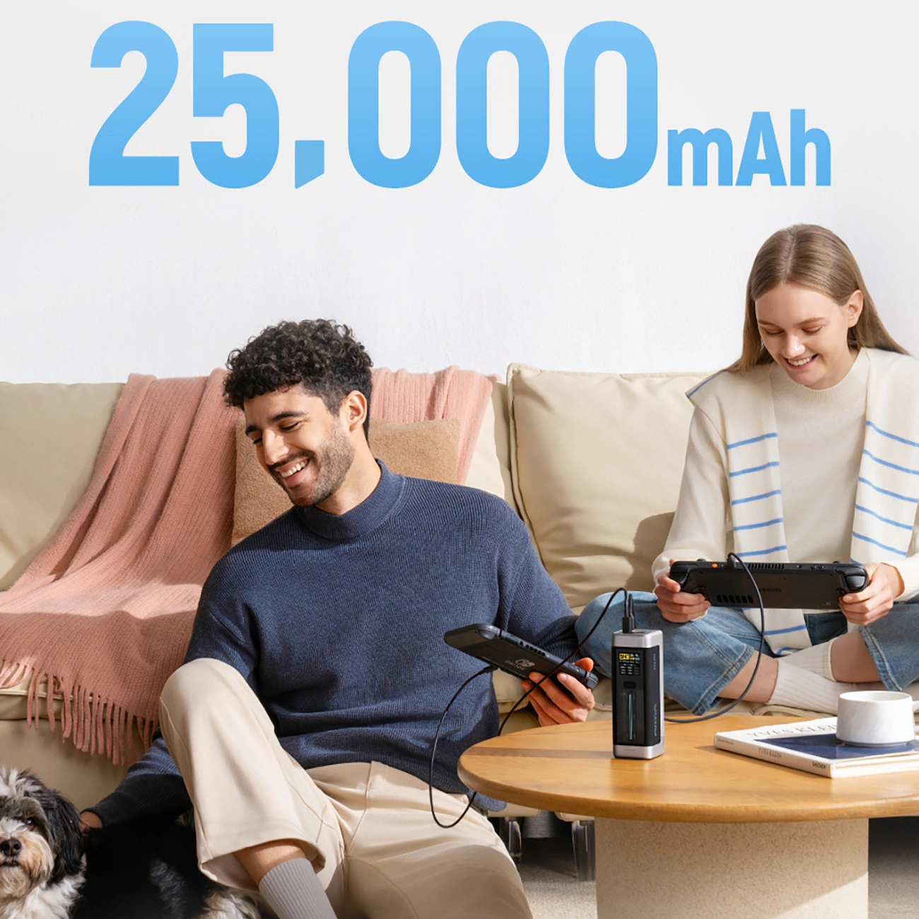 Zewnętrzna bateria Cuktech, 25000mAh, 210W, QC + PD, 1 x USB-A - 2 x USB-C, Czarna CUK00P23GLBK