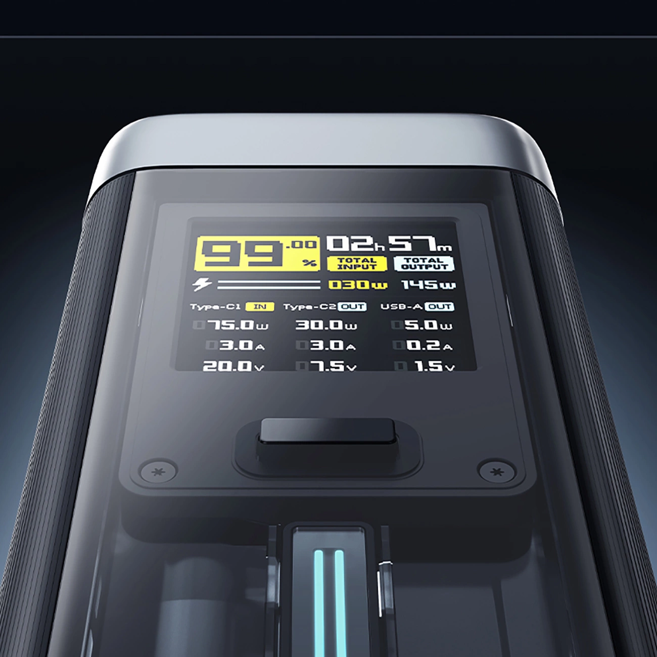 Zewnętrzna bateria Cuktech, 25000mAh, 210W, QC + PD, 1 x USB-A - 2 x USB-C, Czarna CUK00P23GLBK