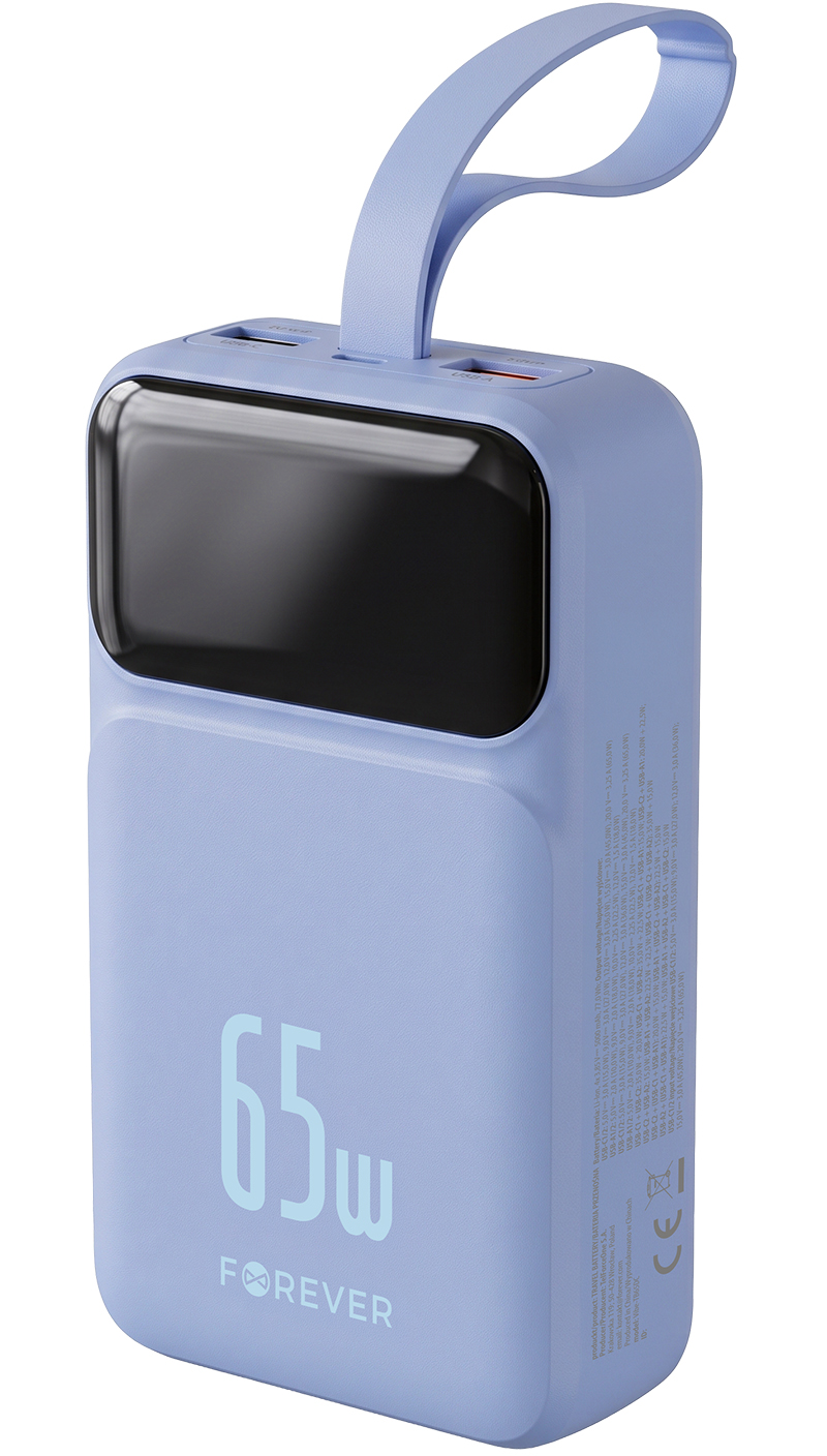 Forever Vibe-TB65 External Battery, 20000mAh, 65W, QC + PD, 2 x USB-A - 2 x USB-C, Blue