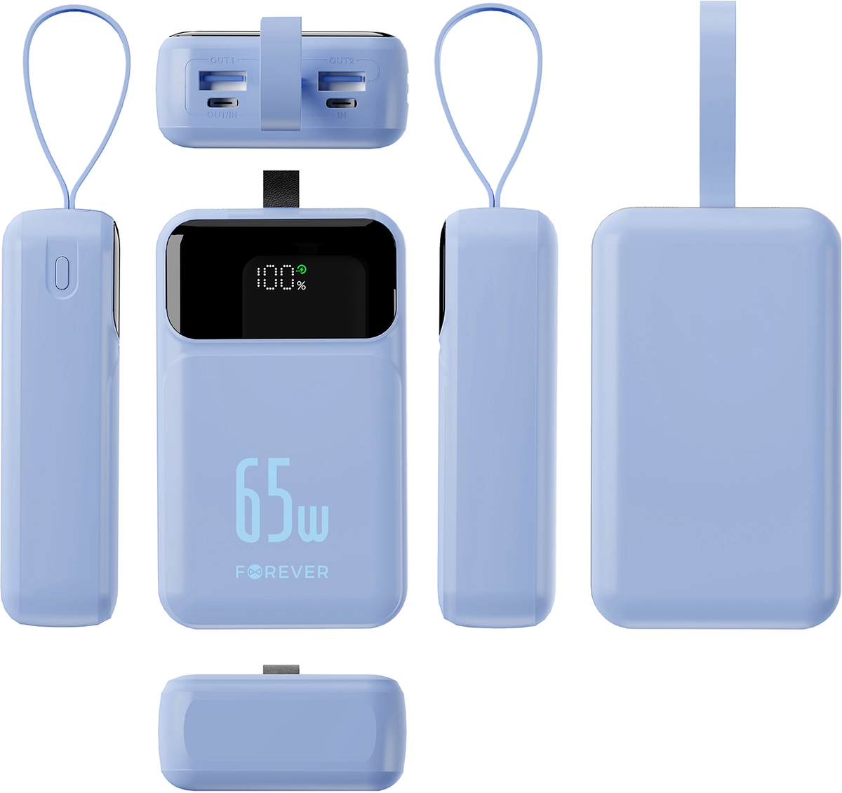 Forever Vibe-TB65 External Battery, 20000mAh, 65W, QC + PD, 2 x USB-A - 2 x USB-C, Blue