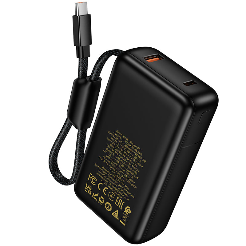 Powerbank HOCO Q53, 12000mAh, 65W, QC + PD, 1 x USB-A - 2 x USB-C, Czarny
