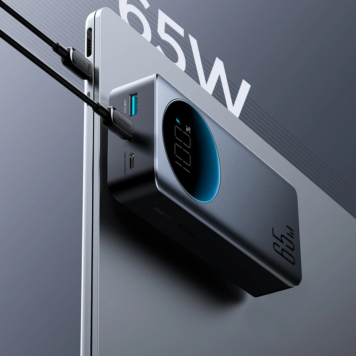 Zewnętrzna bateria Joyroom JR-PBF05, 30000mAh, 65W, QC + PD, 1 x USB-A - 2 x USB-C, Czarna