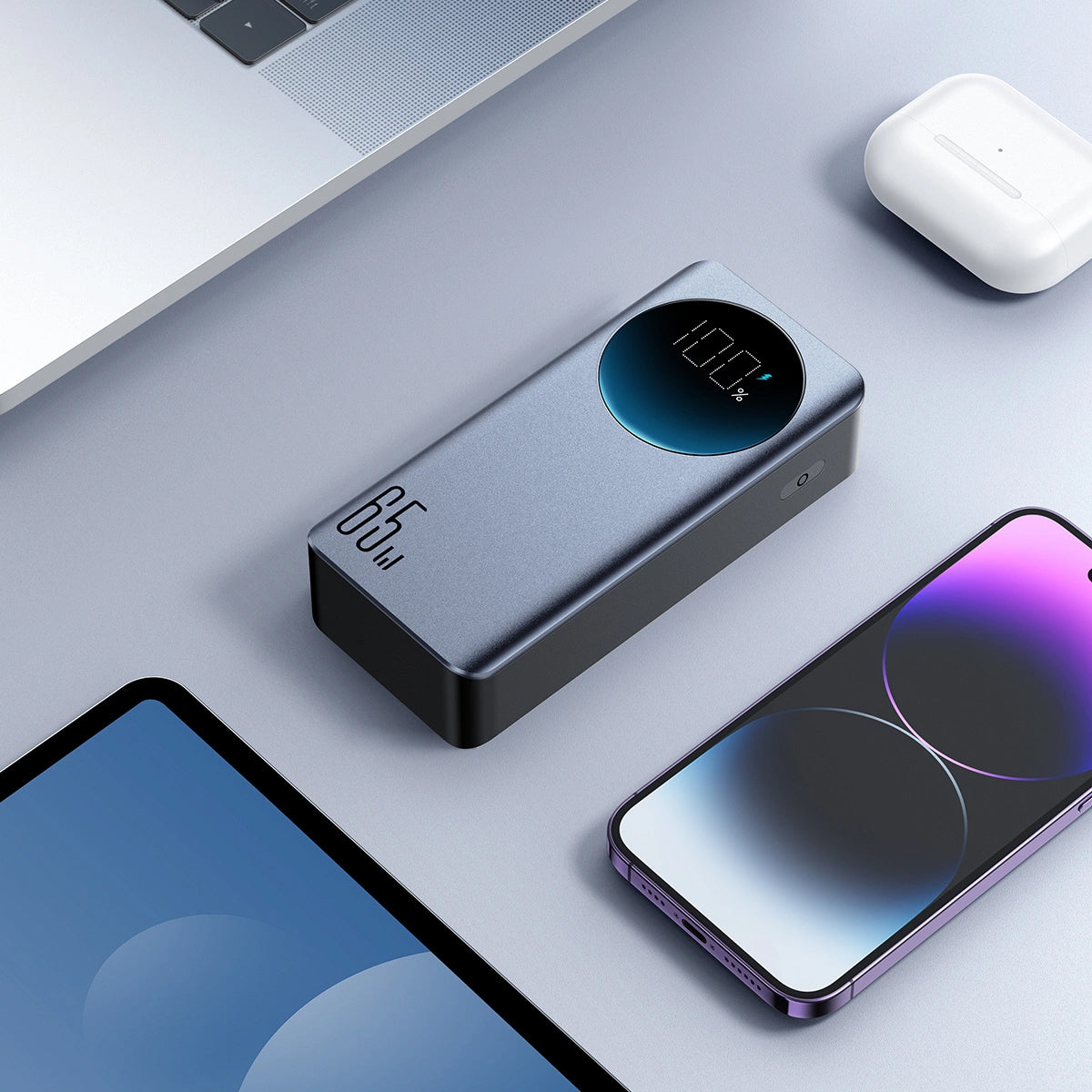 Zewnętrzna bateria Joyroom JR-PBF05, 30000mAh, 65W, QC + PD, 1 x USB-A - 2 x USB-C, Czarna