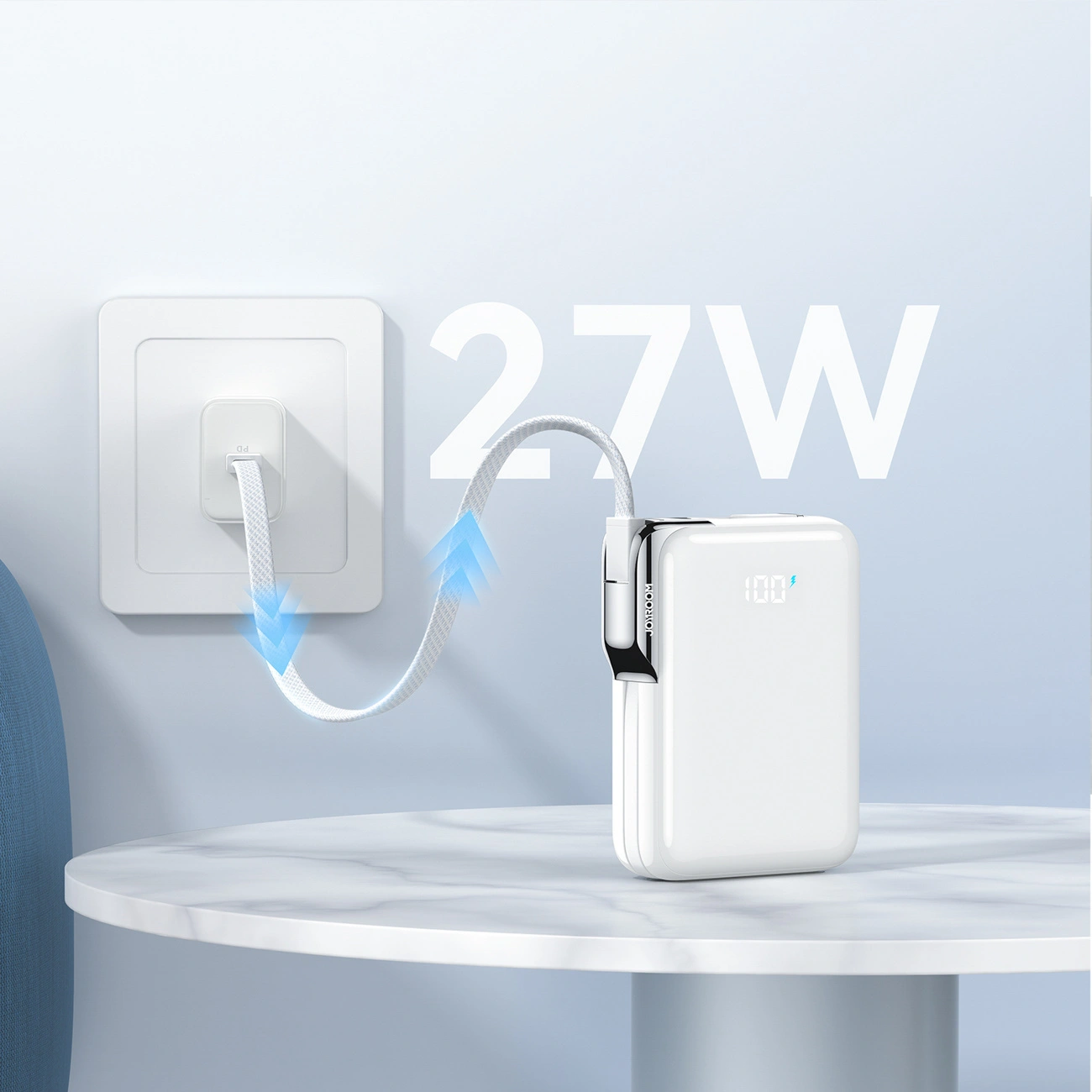 Zewnętrzna bateria Joyroom JR-PBF27 Pro, 10000mAh, 30W, QC + PD, 1 x Lightning - 2 x USB-C, Biała