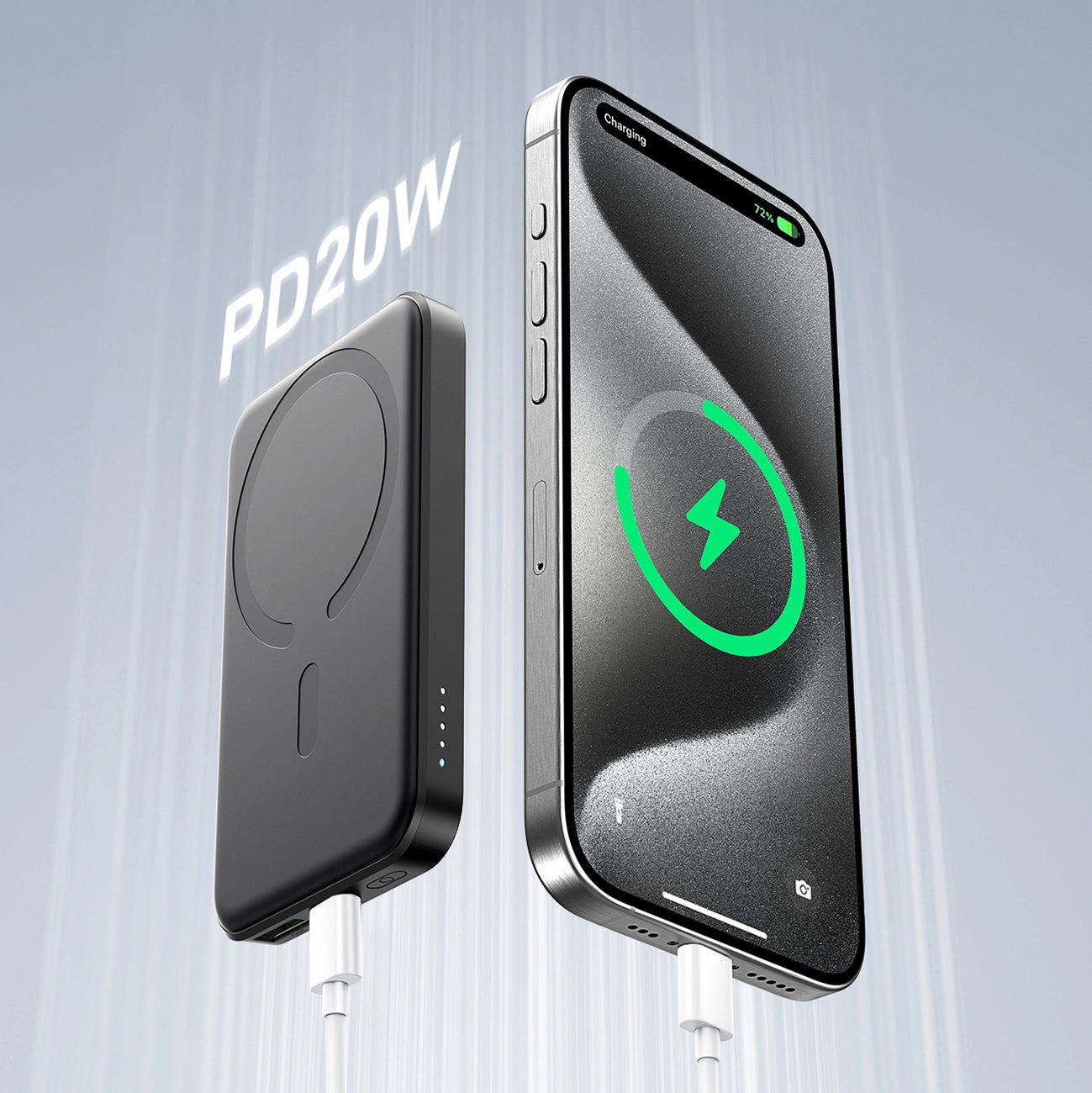 Zewnętrzna bateria bezprzewodowa Joyroom JR-W020 Mini, 5000mAh, 20W, QC + PD + FQI, 1 x QI - 1 x USB-A - 1 x USB-C, Czarna