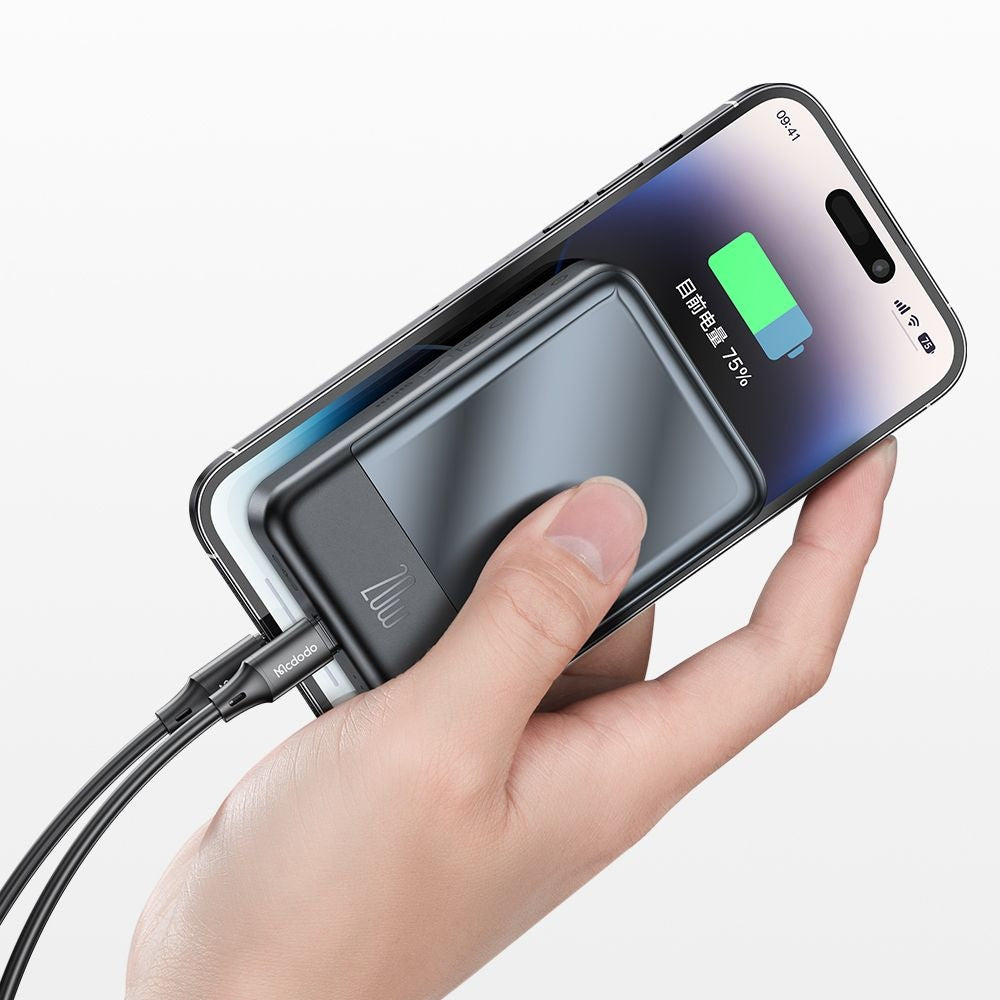 Zewnętrzna Bateria Bezprzewodowa McDodo MC-4261 Ambilight, 10000mAh, 20W, PD + FQI, 1 x QI - 1 x USB-C, Czarna