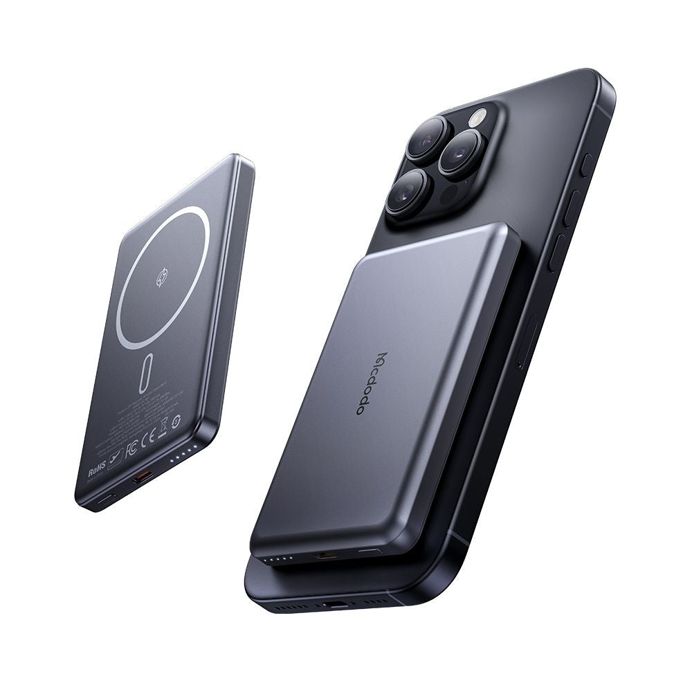 Zewnętrzna bateria bezprzewodowa McDodo MC-4641 Meta, 5000mAh, 20W, PD + FQI, 1 x QI - 1 x USB-C, Czarna