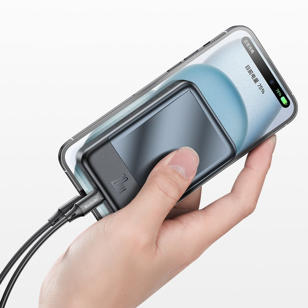 Zewnętrzna bateria bezprzewodowa McDodo MC-5021 Ambilight, 20000mAh, 20W, PD + FQI, 1 x QI - 1 x USB-C, Czarna