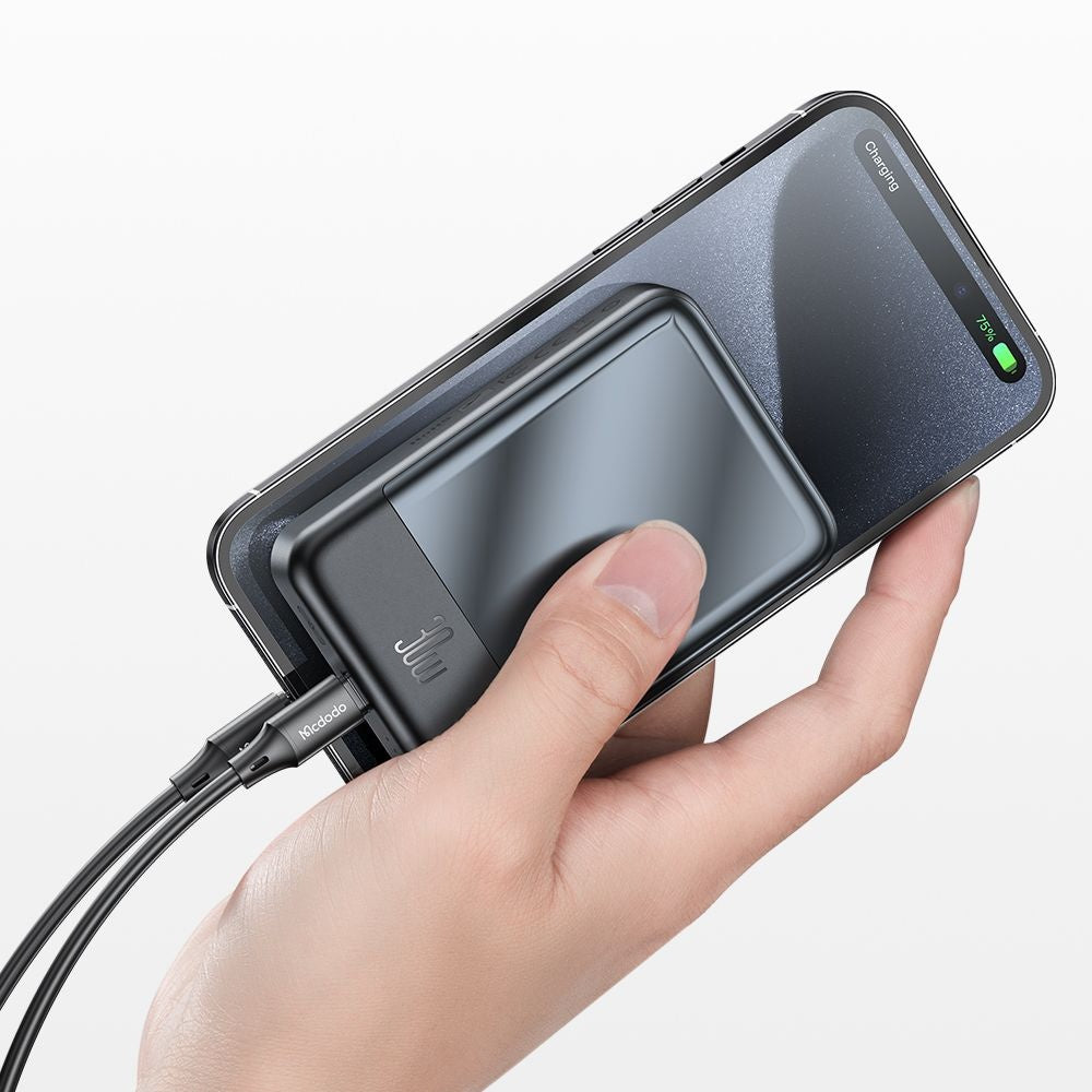 Zewnętrzna bateria bezprzewodowa McDodo MC-5931 Ambilight, 10000mAh, 30W, PD + FQI, 1 x QI - 1 x USB-C, Czarna