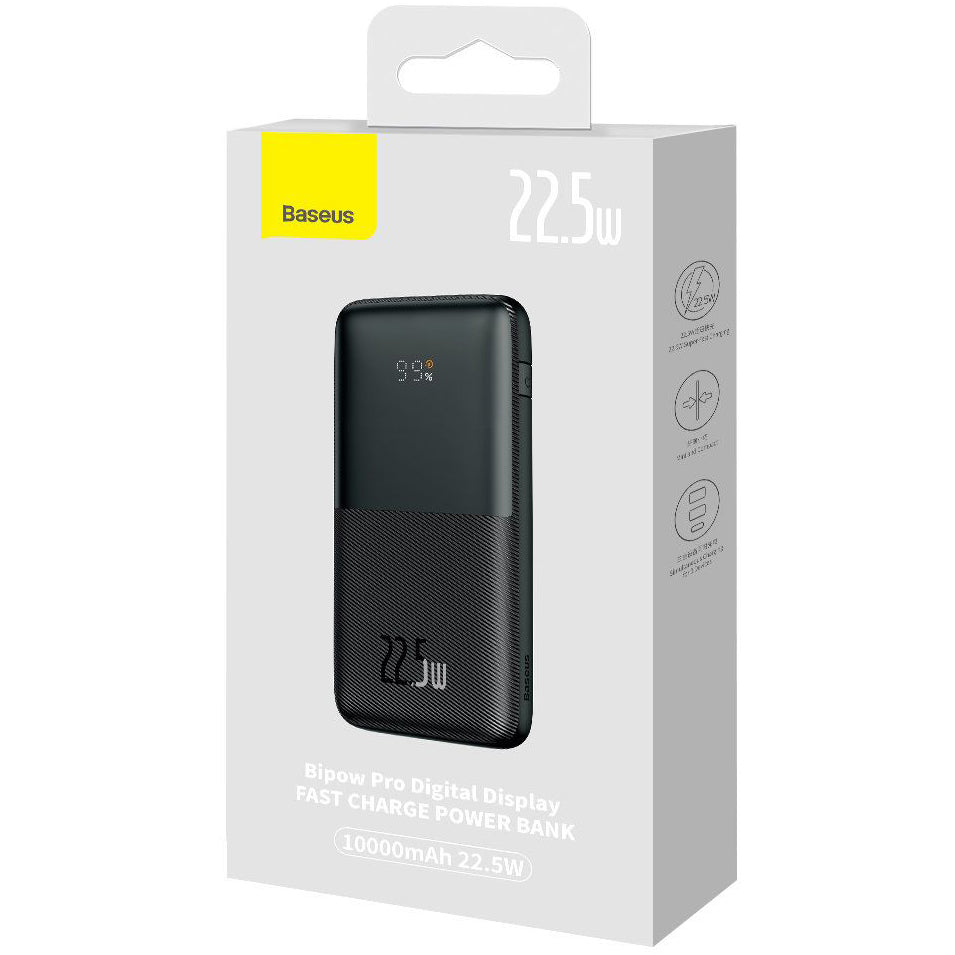 Zewnętrzna bateria Baseus Bipow Pro, 10000mAh, 22.5W, QC + PD, 1 x USB-C - 2 x USB-A, Czarna PPBD040001