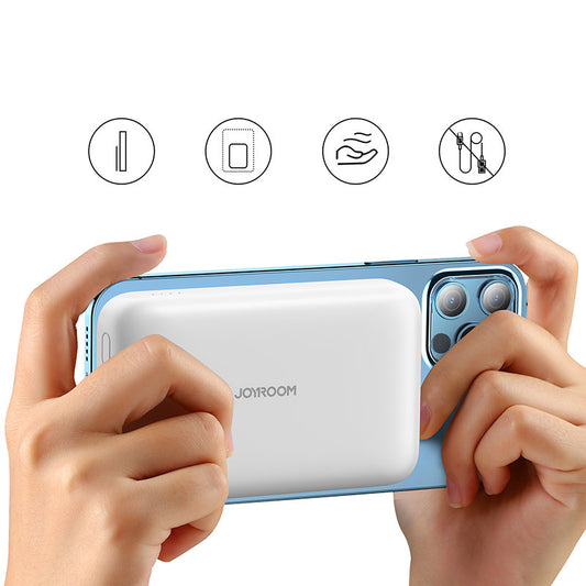Zewnętrzna bateria bezprzewodowa Joyroom JR-W020, 10000mAh, 20W, QC + PD + FQI, 1 x QI - 1 x USB-A - 1 x USB-C, Biała