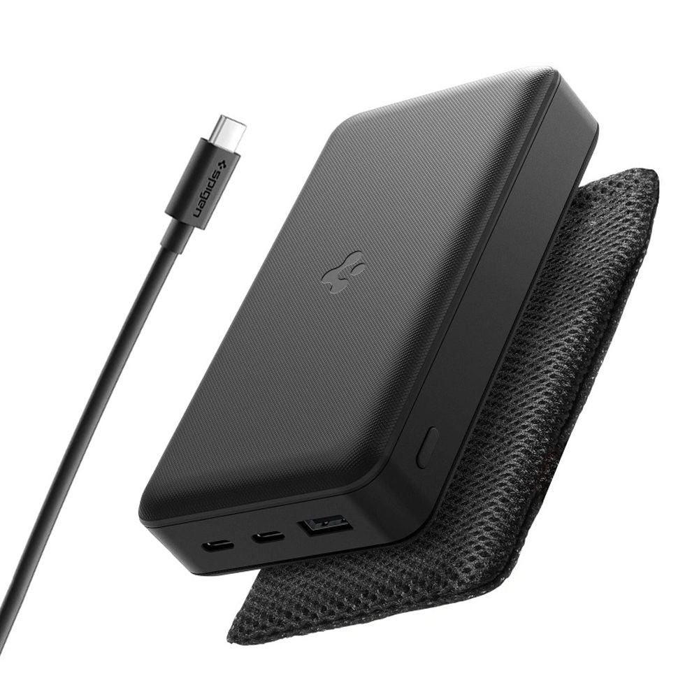 Zewnętrzna bateria Spigen, 20000mAh, 30W, QC + PD, 1 x USB-A - 2 x USB-C, Czarna ABA09433