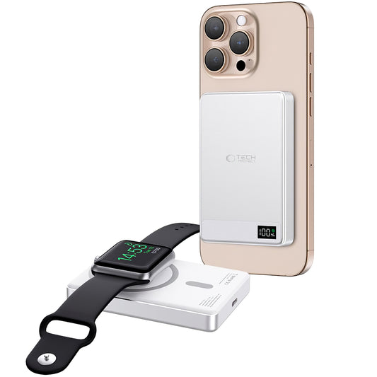 External Wireless Battery Tech-Protect PB33 LifeMag, 5000mAh, 15W, FQI, 1 x QI - 1 x USB-C, Grey