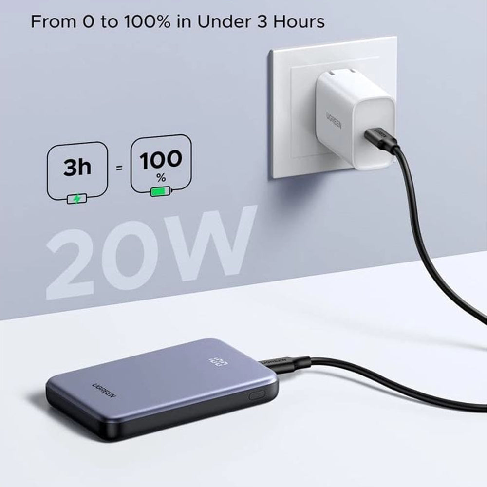 Zewnętrzna bateria UGREEN 75131B, 10000mAh, 22.5W, QC + PD, 1 x USB-A - 1 x USB-C, Szara