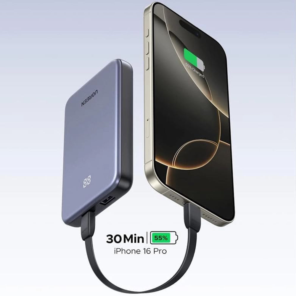 Zewnętrzna bateria UGREEN 75131B, 10000mAh, 22.5W, QC + PD, 1 x USB-A - 1 x USB-C, Szara