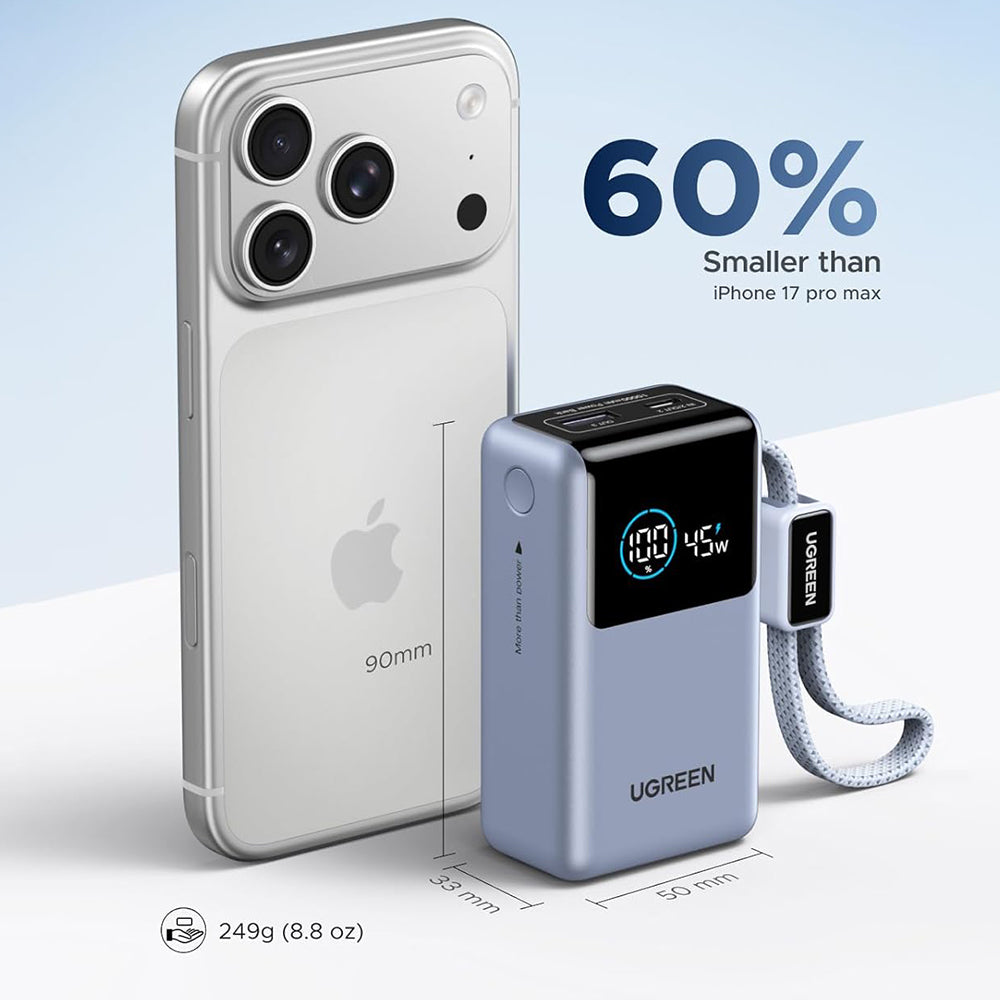 Powerbank UGREEN Nexode Pro PB727 (75701B), 10000mAh, 55W, QC + PD, 1 x USB-A - 2 x USB-C, Szary