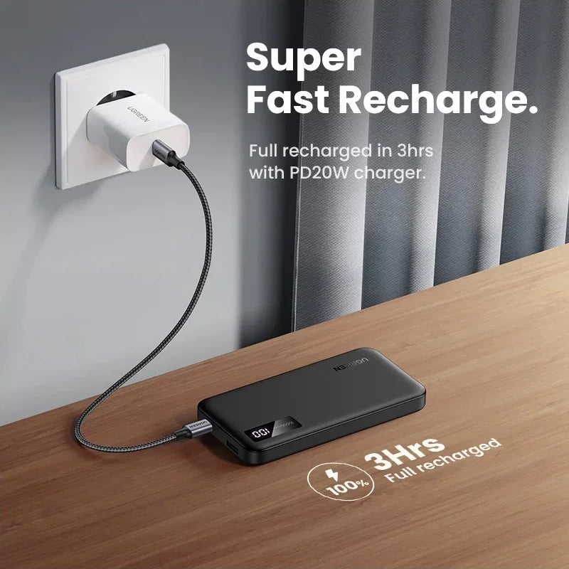 Zewnętrzna bateria UGREEN PB311, 10000mAh, 22.5W, QC + PD, 1 x USB-C - 2 x USB-A, Czarna