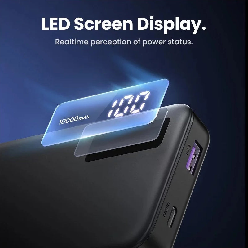 Zewnętrzna bateria UGREEN PB311, 10000mAh, 22.5W, QC + PD, 1 x USB-C - 2 x USB-A, Czarna