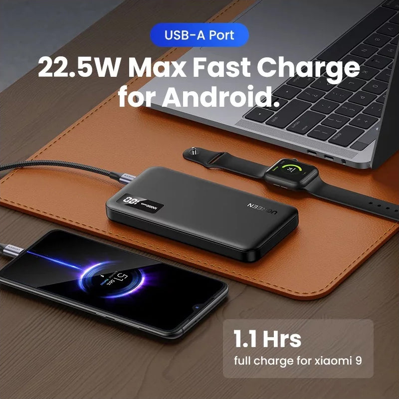 Zewnętrzna bateria UGREEN PB311, 10000mAh, 22.5W, QC + PD, 1 x USB-C - 2 x USB-A, Czarna